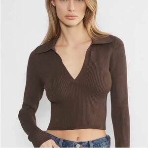 Aritzia Babaton Chocolate Ribbed Crop Top XS